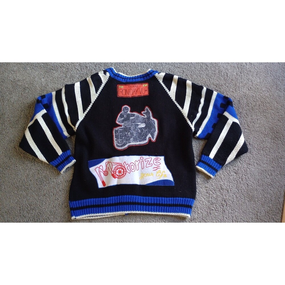 VTG Womens 80’s A’Milano Sweater Cardigan Motorcycle Colorful Boho Grunge Sz M - Picture 7 of 8